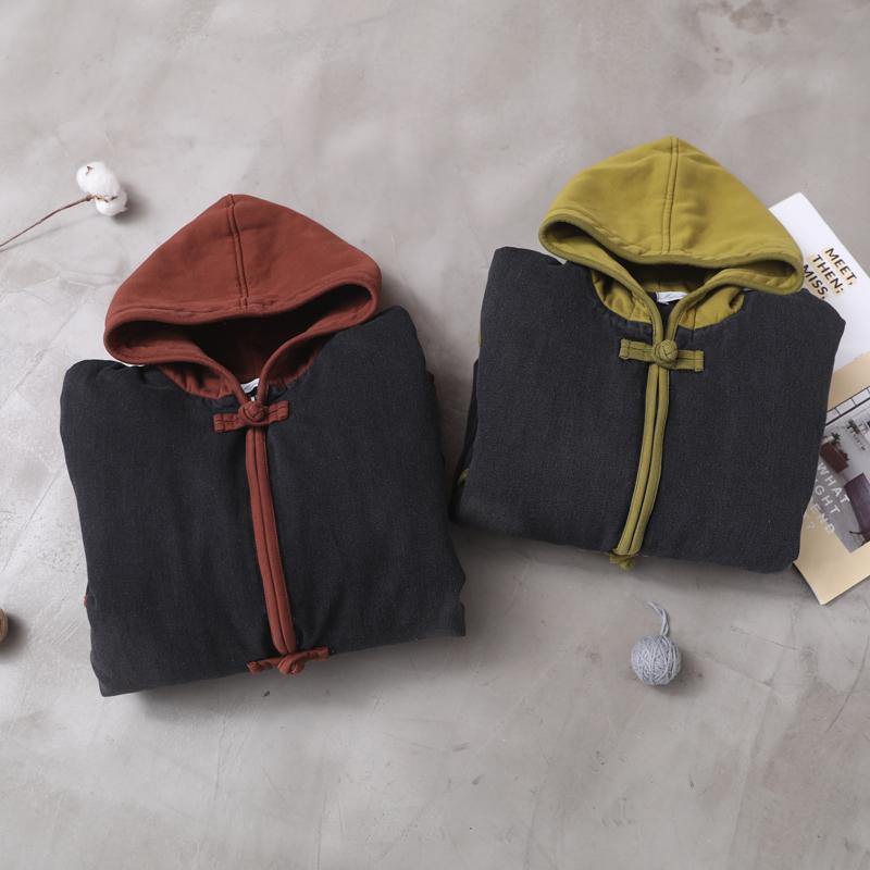 Two Pockets Fine Winter Coats Red Hooded Baggy Coat