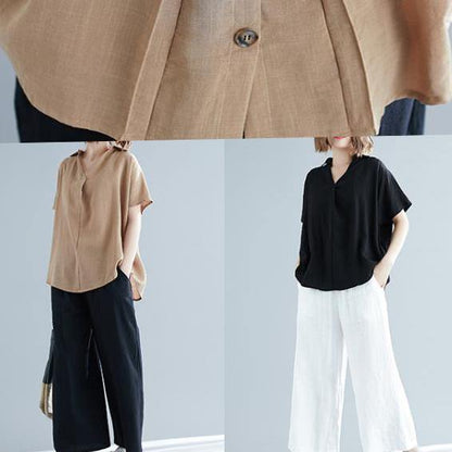 V Neck Button Down Linen Shirts Gifts Khaki Tunic Blouses Summer