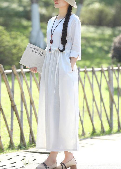 V Neck Three Quarter Sleeve Linen Cotton Long Shirts Tutorials White Traveling Dresses Summer