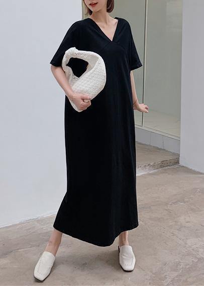 V Neck Back Side Open Summer Quilting Clothes Tutorials Black Kaftan Dress