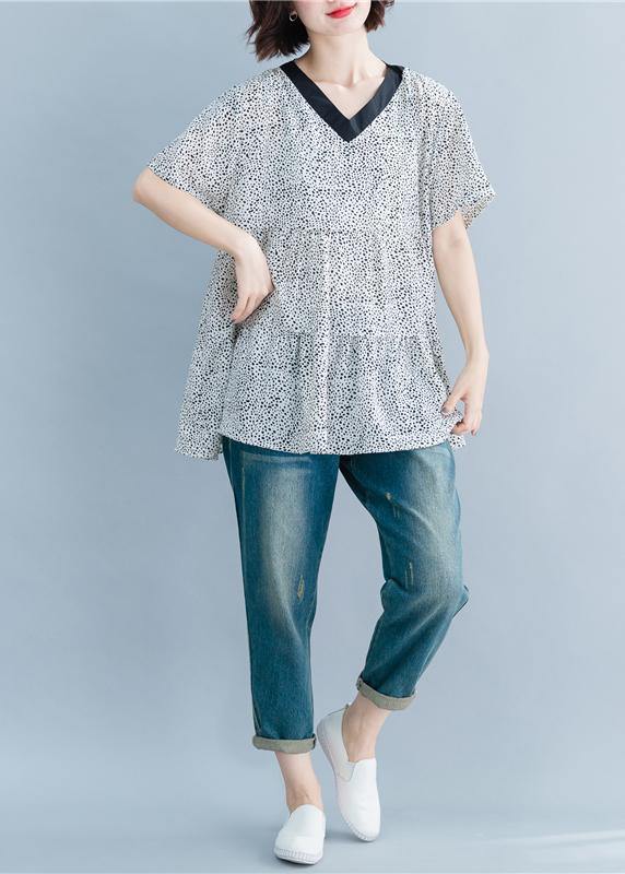 V Neck Clothes for Wardrobes White Dotted Top Summer