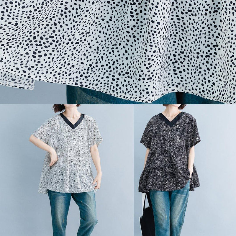V Neck Clothes for Wardrobes White Dotted Top Summer