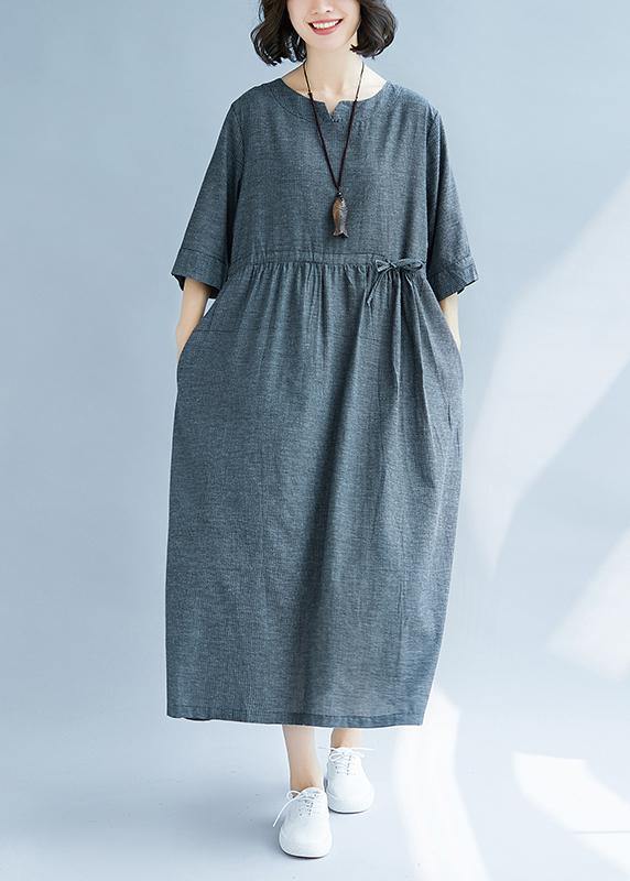 V Neck Cotton Quilting Clothes Runway Gray Dress Sundress