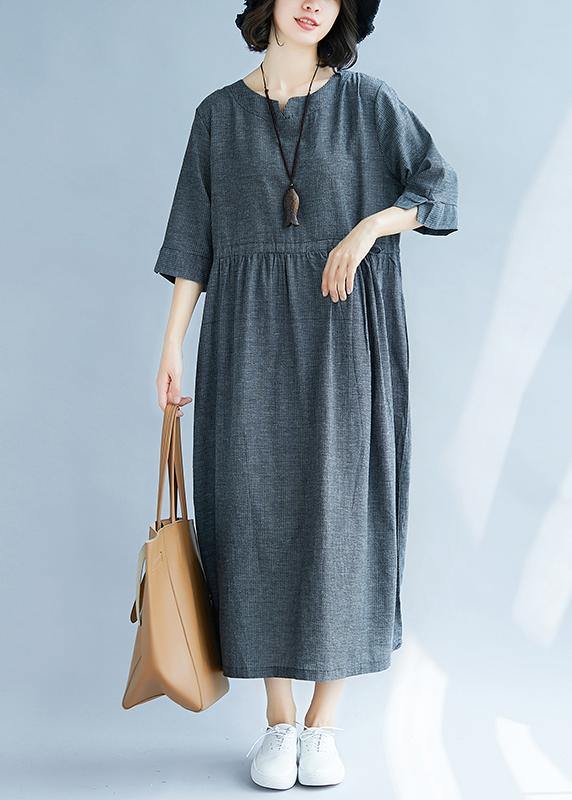 V Neck Cotton Quilting Clothes Runway Gray Dress Sundress