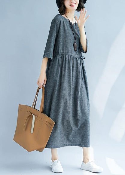 V Neck Cotton Quilting Clothes Runway Gray Dress Sundress