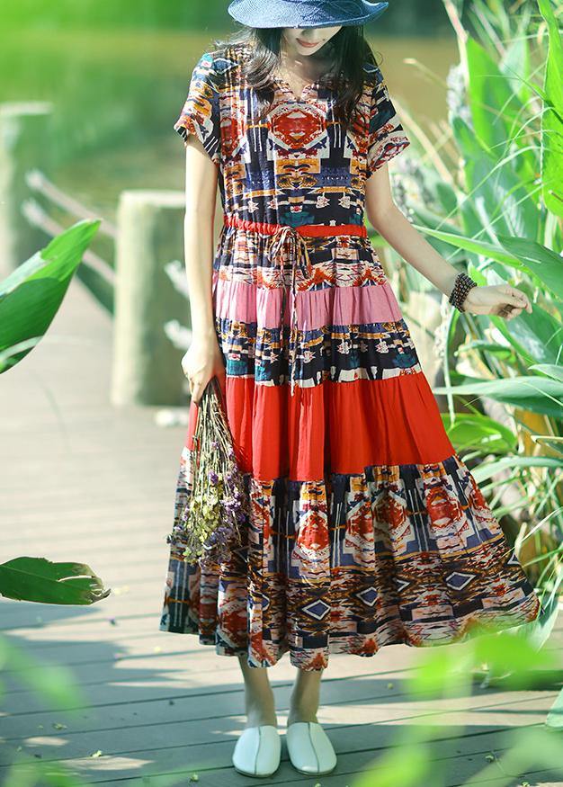 V Neck Drawstring Cotton Clothes for Wardrobes Dresses Summer