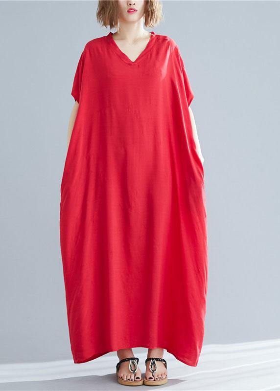 V Neck Pockets Cotton Linen Summer Soft Surroundings Work Red Dress