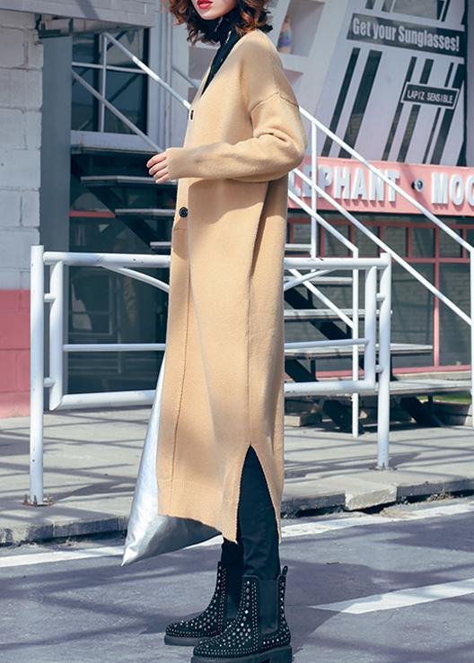 V Neck Side Open Sweater Outfits Classy Khaki Hipster Sweater Dress