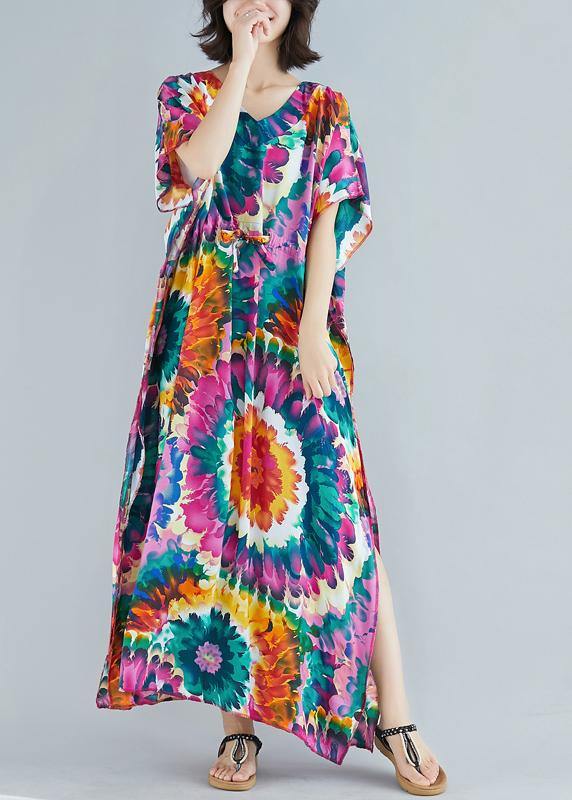 V Neck Tie Waist Cotton Ideas Purple Print Dress Summer