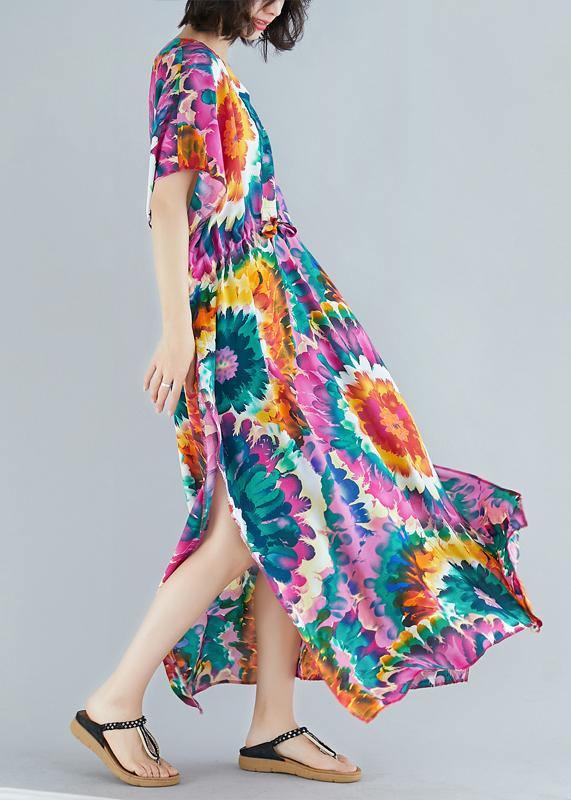 V Neck Tie Waist Cotton Ideas Purple Print Dress Summer