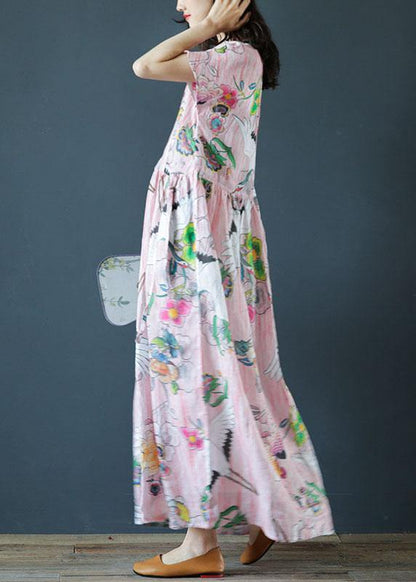 V Neck Cinched Linen Robes Ideas Pink Print Dress