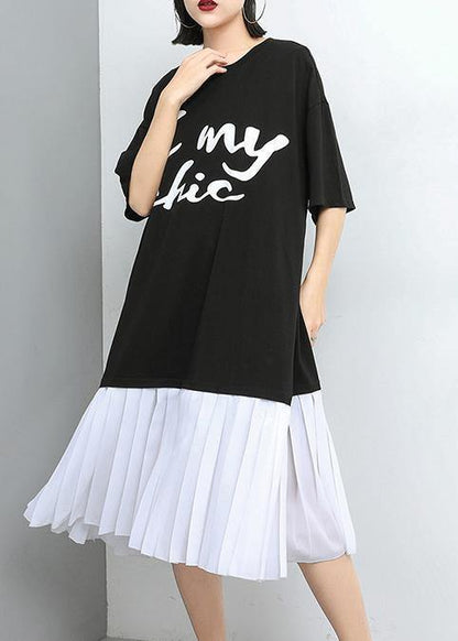 White Cotton Tunics Stitches Spliced Pullover Dress