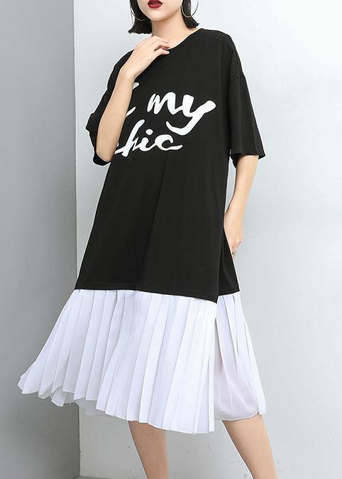 White Cotton Tunics Stitches Spliced Pullover Dress