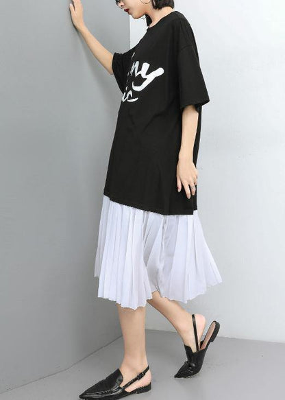 White Cotton Tunics Stitches Spliced Pullover Dress