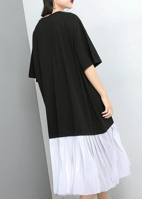 White Cotton Tunics Stitches Spliced Pullover Dress