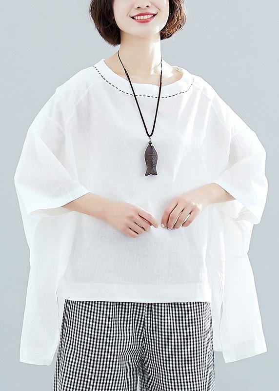 White Cotton Crane Tops Low High Design Oversized Summer Shirt
