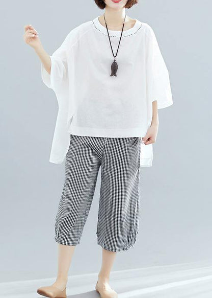 White Cotton Crane Tops Low High Design Oversized Summer Shirt