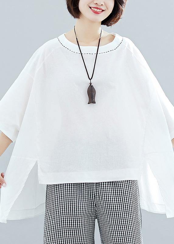 White Cotton Crane Tops Low High Design Oversized Summer Shirt
