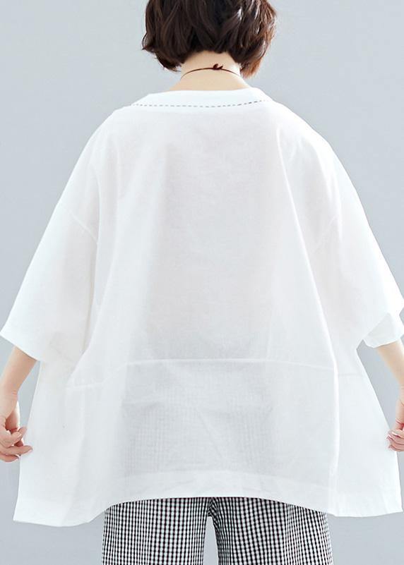 White Cotton Crane Tops Low High Design Oversized Summer Shirt