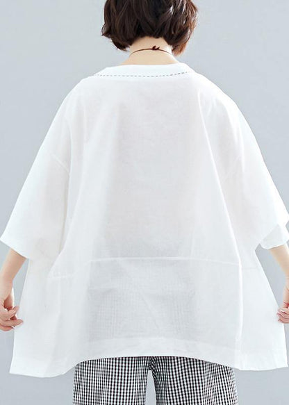 White Cotton Crane Tops Low High Design Oversized Summer Shirt