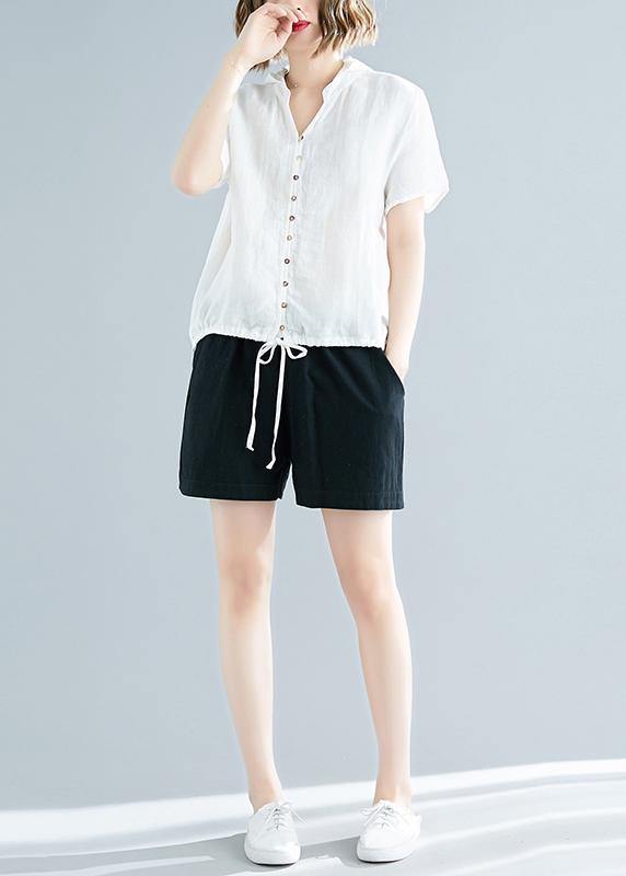 White Cotton Linen Tunic Top Fine Outfits Hooded Daily Summer Shirts
