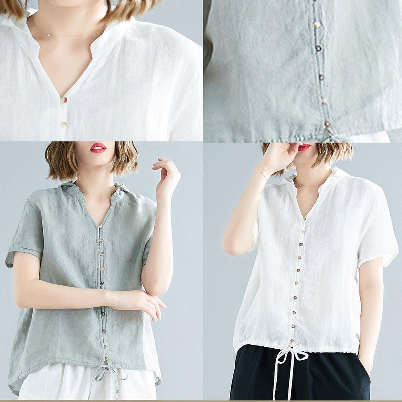 White Cotton Linen Tunic Top Fine Outfits Hooded Daily Summer Shirts