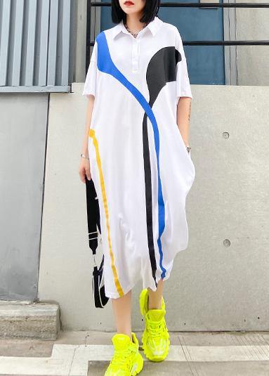 White Cotton Quilting Clothes Lapel Patchwork a Line Summer Dresses