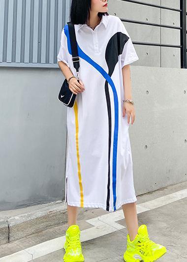 White Cotton Quilting Clothes Lapel Patchwork a Line Summer Dresses