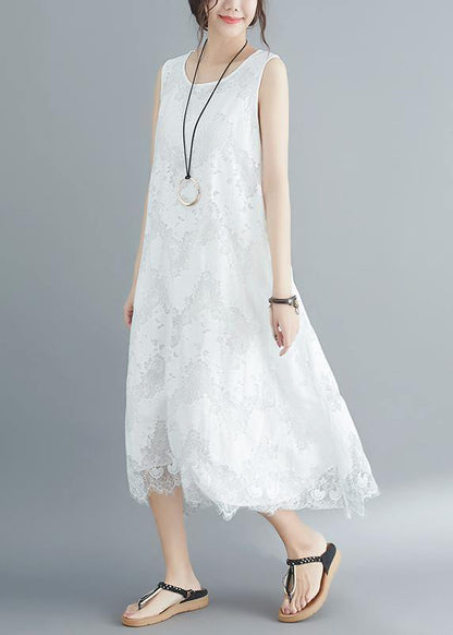 White Lace Robes Sleeveless a Line Summer Dresses