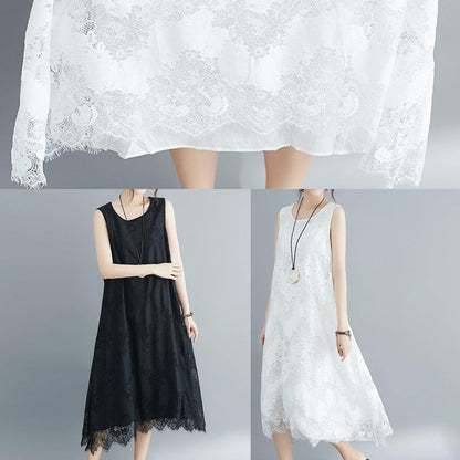 White Lace Robes Sleeveless a Line Summer Dresses