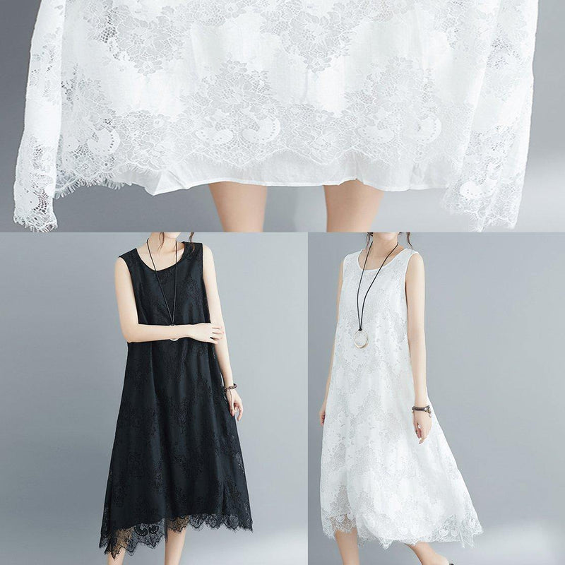White Lace Robes Sleeveless a Line Summer Dresses