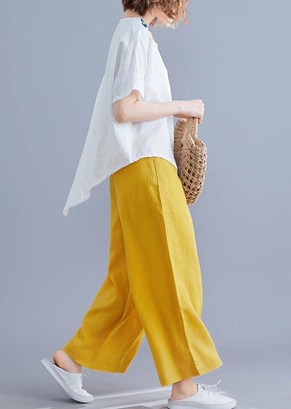 White Linen Clothes Cotton O Neck Asymmetric Summer Top