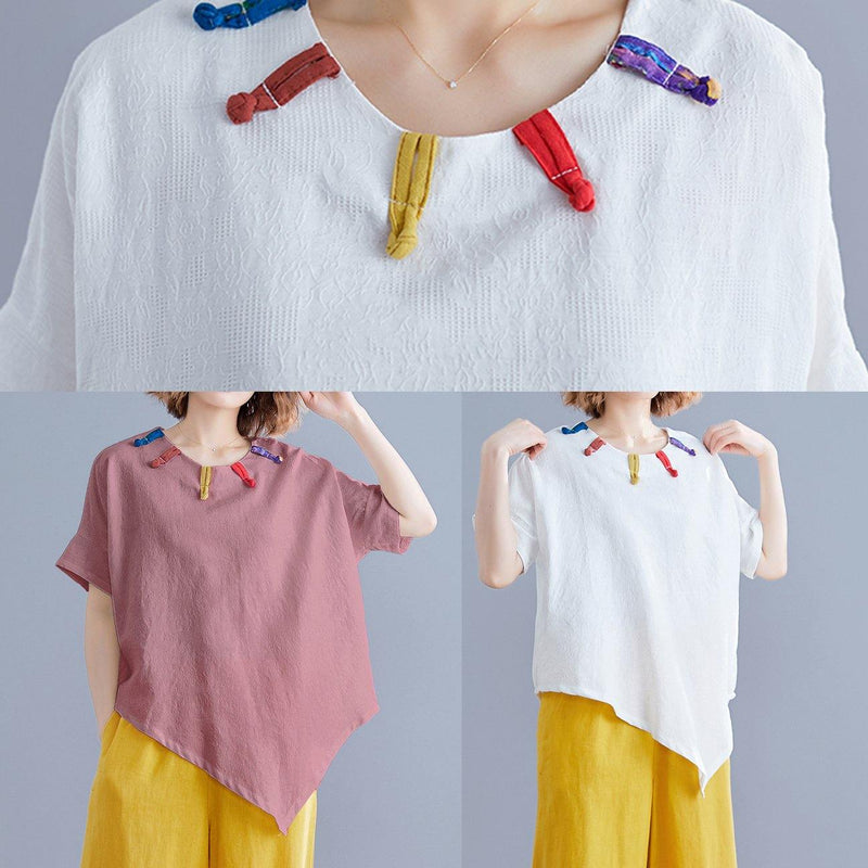 White Linen Clothes Cotton O Neck Asymmetric Summer Top