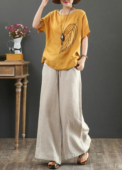 White Linen Tops O Neck Baggy Summer Blouse