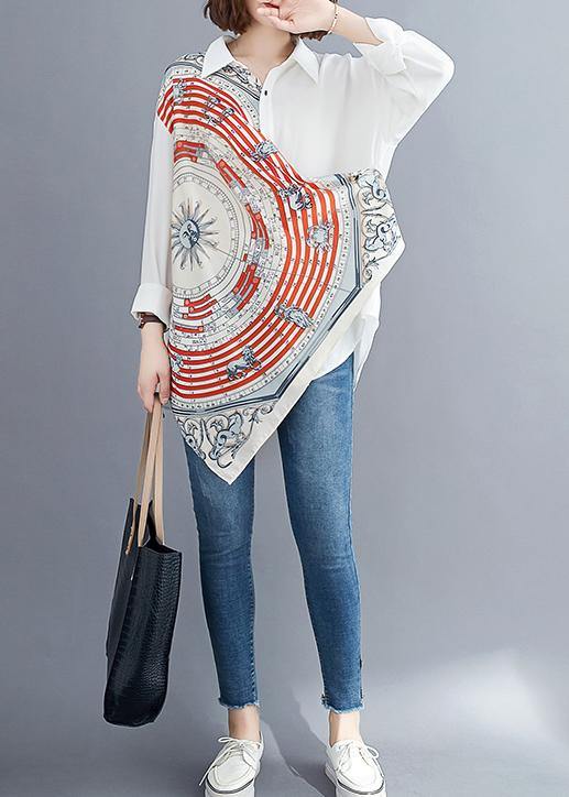 Women white prints blended box top asymmetric baggy summer blouses