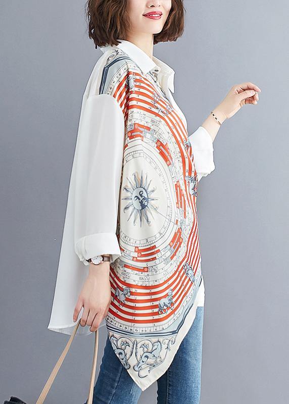 Women white prints blended box top asymmetric baggy summer blouses