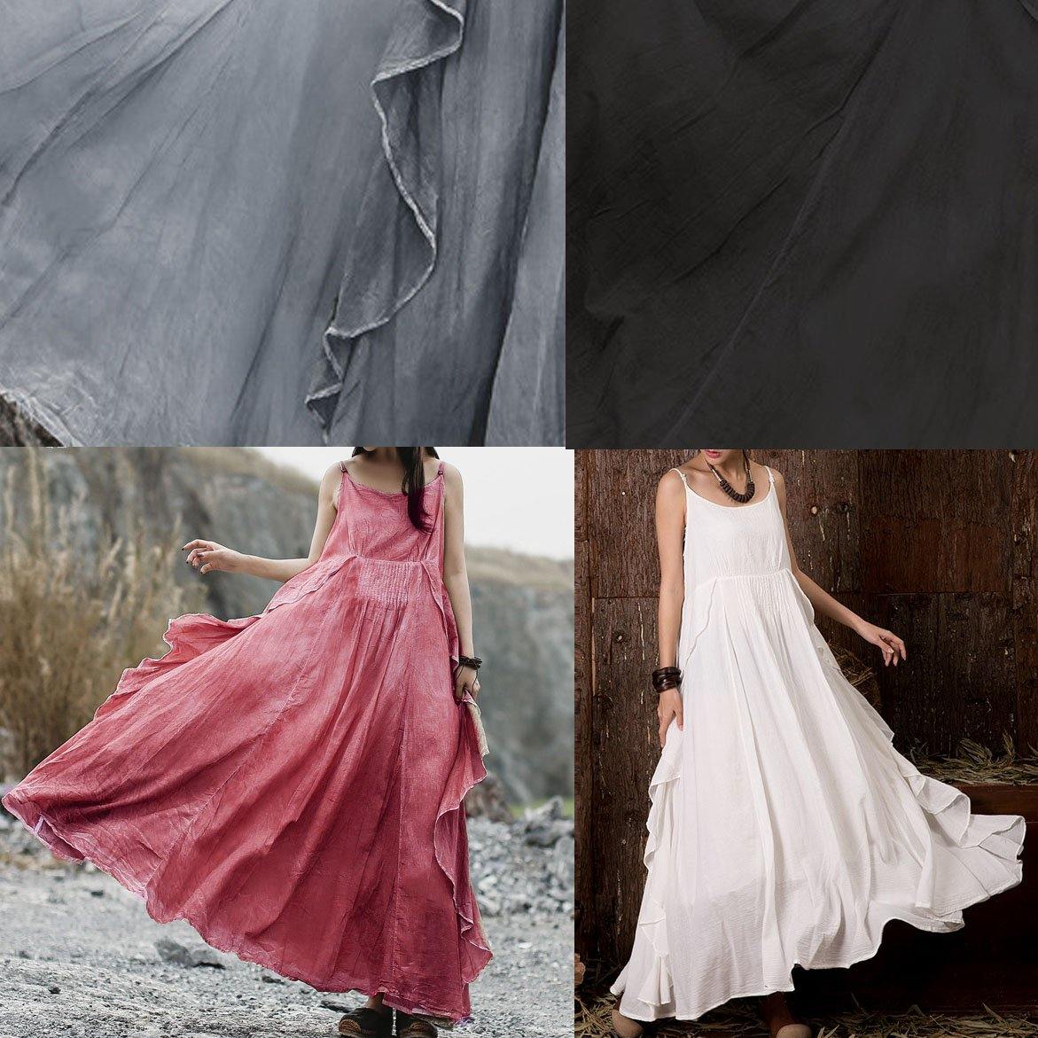 White Sleeveless Linen Clothes Ruffles Side Art Summer Dress