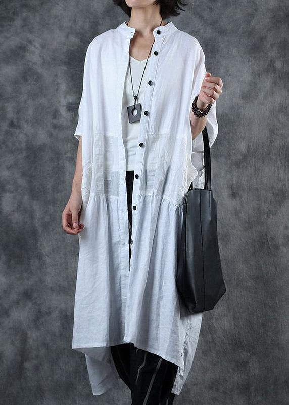 White Fine Crane Coats Work Outfits Low High Design Stand Collar Coats