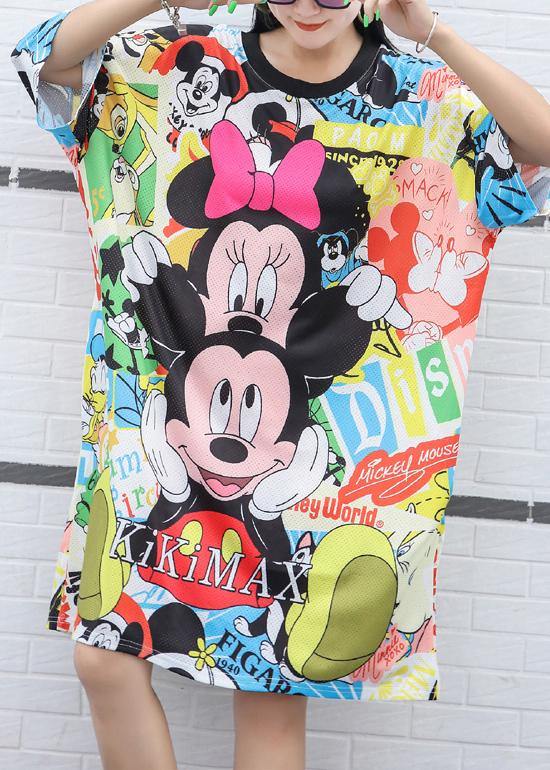 Yellow Cotton Wardrobes Cartoon Print Knee Summer Dresses