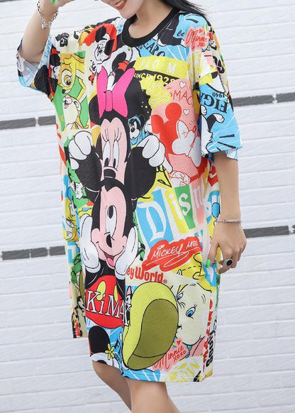 Yellow Cotton Wardrobes Cartoon Print Knee Summer Dresses