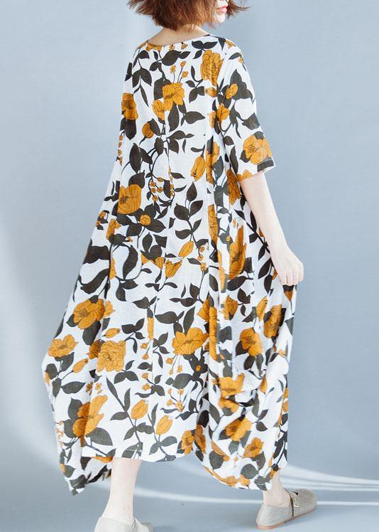 Yellow Cotton Robes Prints a Line Summer Dresses