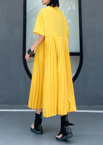 Yellow Cotton Clothes Lapel Cinched Kaftan Summer Dress