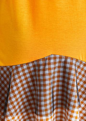 Yellow Cotton Tunic Dress Patchwork Plaid a Line Summer Dresses