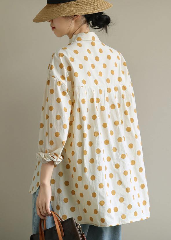 Yellow Dotted Clothes Lapel Low High Design Knee Blouses