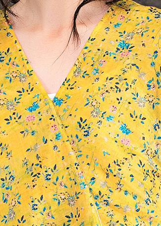 Yellow Chiffon Dress Fine Design V Neck Tie Waist Chiffon Summer Dress