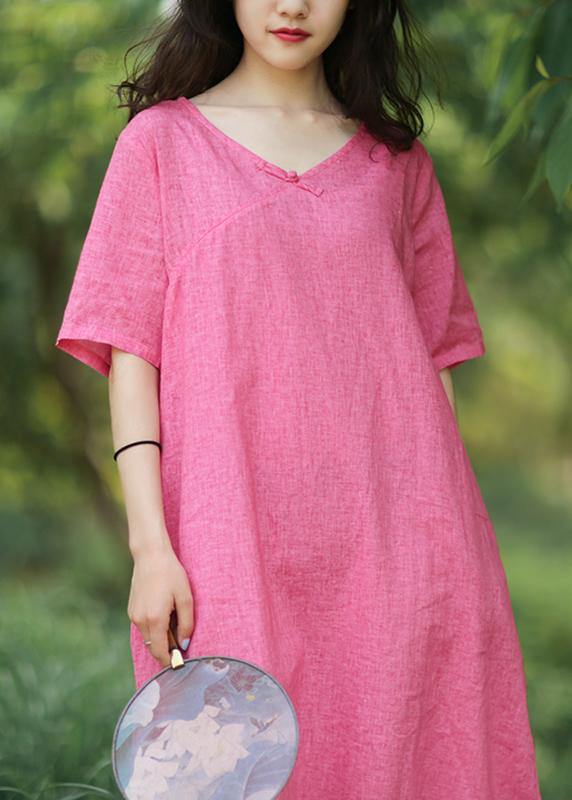 Yellow Linen Cotton Robes V Neck Side Open Art Summer Dress