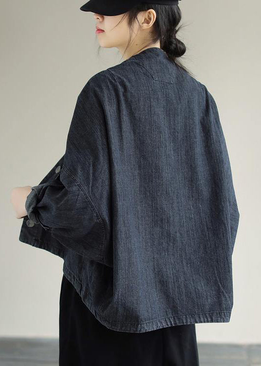 Denim Black Coats V Neck Button Down Spring Coats