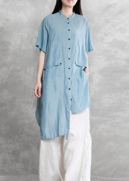 Personality Suit Blue Irregular Long Shirt White Wide Leg Pants