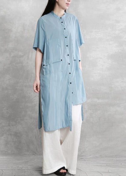 Personality Suit Blue Irregular Long Shirt White Wide Leg Pants
