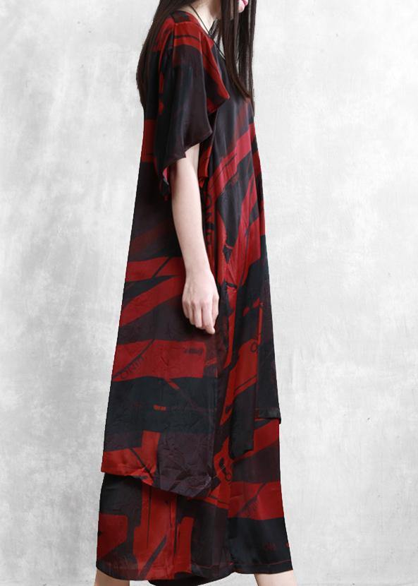 Loose Silk Silk Red Suit Literary Irregular Long Top Wide Leg Pants